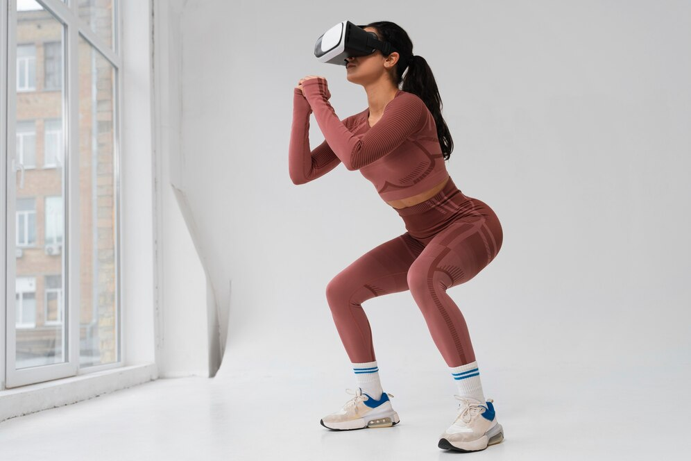 Woman working out  wearing a VR