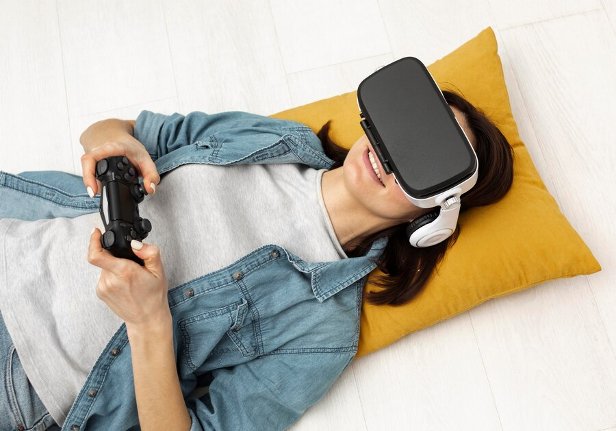 Female using a VR for playing games